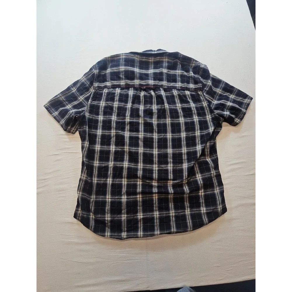 True Religion Mens Western Shirt  Slim Fit Size XL Plaid Dark Blue